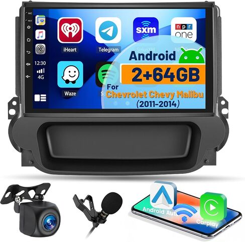 Hikity 2+64GB Android Carplay Stereo لراديو شيفروليه تشيفي ماليبو 2011-2014، شاشة لمس 9 بوصة داخل لوحة القيادة مع نظام Apple Carplay اللاسلكي Android Auto، HiFi، WiFi، BT، FM، كاميرا احتياطية، أسود in Saudi Arabia