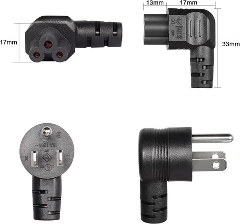 GELRHONR 4.9Ft 90 Degrees 3 Prong AC to IEC320 C5 Power Cord,18AWG 100V~250V Up Angle NEMA 5-15P to Down Angle 3-Slot Mickey Mouse Universal Power Cable for Notebook Computers, TV, Monitors in Saudi Arabia