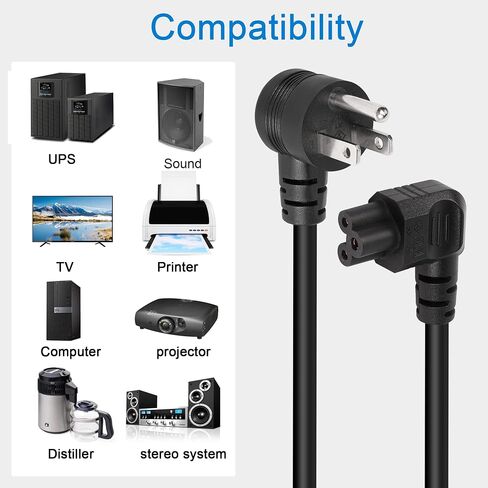 GELRHONR 4.9Ft 90 Degrees 3 Prong AC to IEC320 C5 Power Cord,18AWG 100V~250V Up Angle NEMA 5-15P to Down Angle 3-Slot Mickey Mouse Universal Power Cable for Notebook Computers, TV, Monitors in Saudi Arabia