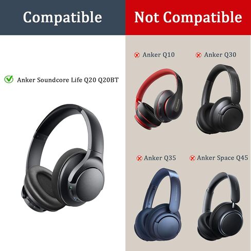 وسائد أذن بديلة لجهاز Anker Soundcore Life Q20/Q20BT، وسائد وسائد أذن لسماعات الرأس، وأغطية أذن لسماعات الرأس، وإكسسوارات سماعات الرأس مع رغوة الذاكرة الناعمة وجلد البروتين - أسود in Kuwait