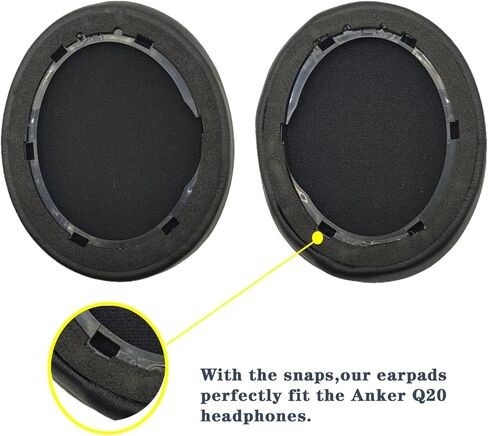 وسائد أذن بديلة لجهاز Anker Soundcore Life Q20/Q20BT، وسائد وسائد أذن لسماعات الرأس، وأغطية أذن لسماعات الرأس، وإكسسوارات سماعات الرأس مع رغوة الذاكرة الناعمة وجلد البروتين - أسود in Kuwait