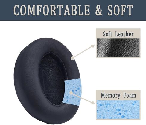 وسائد أذن بديلة لجهاز Anker Soundcore Life Q20/Q20BT، وسائد وسائد أذن لسماعات الرأس، وأغطية أذن لسماعات الرأس، وإكسسوارات سماعات الرأس مع رغوة الذاكرة الناعمة وجلد البروتين - أسود in Kuwait