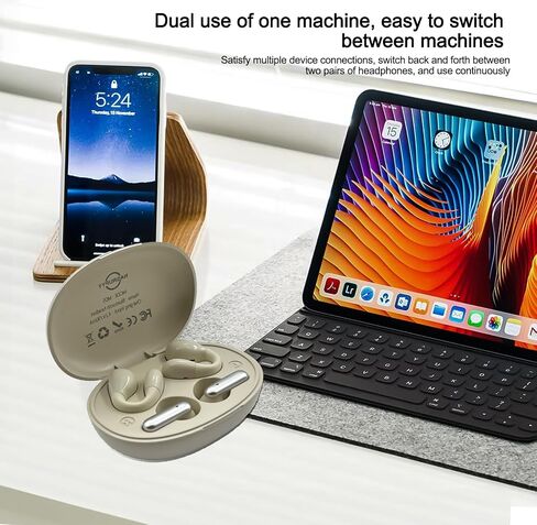 Two Pairs of Wireless Bluetooth Headphones, In-Ear and Ear Clip, Bluetooth 5.4 Wireless Sports Headset, Built-in Microphone with Charging Cable for Tablets, Laptops, and Cell Phones, Silver Gray in Saudi Arabia