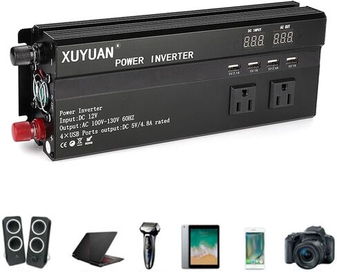 Dc to Ac Inverter-Dc to Ac Inverter - Power Inverter 12V DC to 110V AC-6000W AC Car Converter USB Charger Adapter with LCD Display for RV Trucks Boats and Emergency in Saudi Arabia