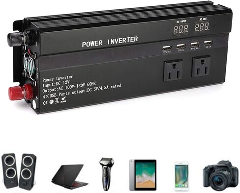 Dc to Ac Inverter-Dc to Ac Inverter - Power Inverter 12V DC to 110V AC-6000W AC Car Converter USB Charger Adapter with LCD Display for RV Trucks Boats and Emergency in Saudi Arabia