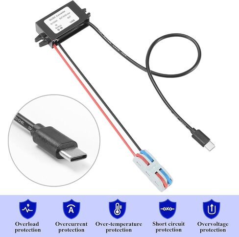 محول USB ثنائي المنفذ 8-32 فولت إلى 5 فولت تيار مستمر/تيار مستمر، محول جهد تيار مستمر/تيار مستمر 8 فولت-32 فولت إلى 5V3A 15 وات أقصى محول طاقة وحدة تنحي مقاومة للماء للسيارات وأضواء LED والشاحنات والأدوات. in Saudi Arabia
