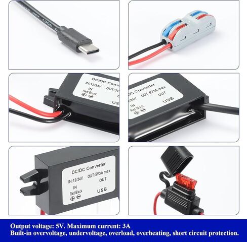 محول USB ثنائي المنفذ 8-32 فولت إلى 5 فولت تيار مستمر/تيار مستمر، محول جهد تيار مستمر/تيار مستمر 8 فولت-32 فولت إلى 5V3A 15 وات أقصى محول طاقة وحدة تنحي مقاومة للماء للسيارات وأضواء LED والشاحنات والأدوات. in Saudi Arabia