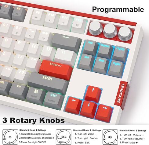 SKYLOONG GK87 RGB Custom Keyboard Gaming - QMK/VIA Programmable Keyboard with High Speed Gateron Optical Pro Yellow Switch, Split Spacebar, Rotary Media Knobs for Mac/Win in Saudi Arabia