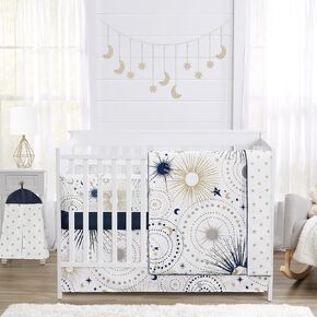 Sweet Jojo Designs Navy Blue Star Moon Boy Girl Gender Neutral Baby Crib Bedding Set Infant Nursery Room BreathableBaby Breathable Mesh Crib Liner Blanket Fitted Sheet Skirt 6p Celestial Shabby Chic