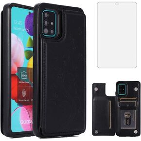 Phone Case for Samsung Galaxy A51 4G with Tempered Glass Screen Protector and Card Holder Wallet Cover Stand Flip Leather Cell Accessories Glaxay A 51 Gaxaly M40S 51A A515F S51 Cases Women Rose Gold