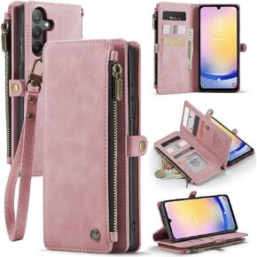 Defencase Compatible with Galaxy A25 5G Case Wallet with RFID Blocking Card Holder for Women Men, PU Leather Magnetic Snap Flip Zipper Strap Wallet Phone Case Fit for Samsung Galaxy A25 5G, Black