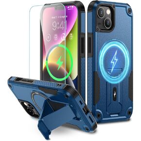 Caka for iPhone 13 / iPhone 14 Case with [Invisible Kickstand] [Compatible with MagSafe], iPhone 13 Case with HD Screen Protector Military Grade Drop Protection Case for iPhone 14 6.1 inch Black