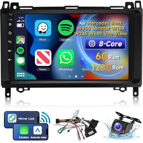[8 CORE 6G+128G] راديو سيارة لسيارة Mercedes Benz W906 Sprinter W169 W245 W639 Vito Viano مع Carplay اللاسلكي/Android Auto، 9 بوصة Android 13 IPS شاشة تعمل باللمس، بلوتوث، GPS، WiFi، SWC، DSP + كاميرا