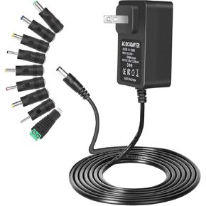 10V 2A,1.8A, 1.5A, 1A,0.5A Power Supply,10V Charger 2A 24W Maximum DC Power Cord Adapter, with 9 Replacement connectors 100V-240V Input Adapter American Wall Plug.
