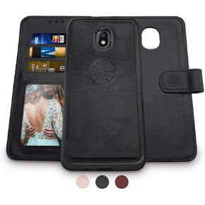 Shields Up Galaxy J7 2018/J7 Refine/J7 Star/J7 Top/J7 Aura/J7 Aero/Crown/Eon Wallet Case, [Detachable] Magnetic Case, Card Slots, Vegan Leather Cover for Samsung Galaxy J7 2018-Rose Flower/Sunflower