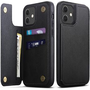 Design for iPhone 12 & iPhone 12 Pro Wallet Case with Card Holder Luxury Leather Kickstand Card Slots Double Magnetic Clasp Shockproof Cover 2020 6.1 Inch (Dark Brown)