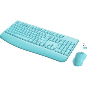 Wireless Keyboard and Mouse Combo, Full-Sized 2.4GHz Wireless Keyboard with Comfortable Palm Rest and Optical Wireless Mouse for Windows, Mac OS PC/Desktops/Computer/Laptops (Green)