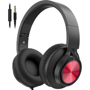 AILIHEN A8 سماعات رأس سلكية، سماعات فوق الأذن مع ميكروفون للطلاب، الفصل الدراسي، السفر، التعلم قابل للتعديل، صوت ستيريو عالي الدقة قابل للطي 3.5 مم للهواتف الذكية، Chromebook، الكمبيوتر المحمول (أحمر) in Kuwait