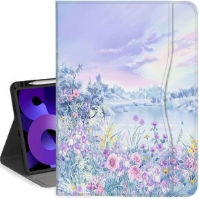 حافظة Feams لجهاز iPad Air 11 بوصة M2 (2024) / حافظة iPad Air الجيل الخامس/الرابع 10.9 بوصة 2022 2020 غطاء قابل للطي مع حامل قلم رصاص وجيب، حديقة أرجوانية