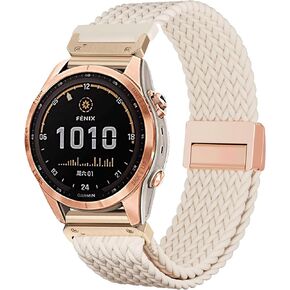 Quick Fit Braided Watch Bands Compatible with 20mm Garmin Fenix 7S / Fenix 6S / Fenix 5S / epix Pro 42mm, Loop Magnetic Stretchy Nylon Elastic Fabric Strap for Garmin Approach S70 42mm