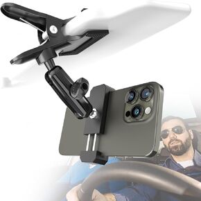 Charchendo Car Sun Visor Phone Mount with 1/4" Screw, Flexible Metal Arm Clip Clamp Phone Holder for Car Sun Visor/Steering Wheel/Desk Fits iPhone 15 14 13 12 Pro Max, Gopro, 4-7" Phones