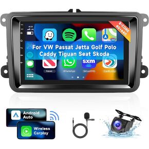 [8 CORE 4G+64G] Car Radio for VW Passat Jetta Golf Polo Caddy Tiguan Seat with Wireless Carplay/Android Auto, 9 Inch Android 13 IPS Touch Screen Car Stereo, Bluetooth, GPS, WiFi, SWC + Backup Camera