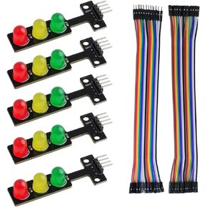 Mini Traffic Light LED Display Module DC5V Red Yellow Green LED Module with F/M F/F Dupont Cable for Arduino Micro:Bit(Pack of 5)