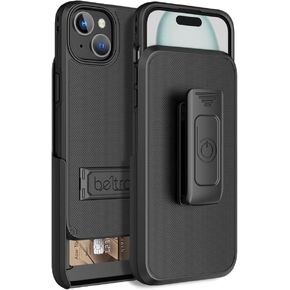 BELTRON Case Holster Combo for iPhone 15 Plus, Slim Protective Full Body Grip Case & Swivel Belt Clip 3 in 1 Combo with Kickstand/Card Holder Compatible with Apple iPhone 15 Plus 6.7" Black