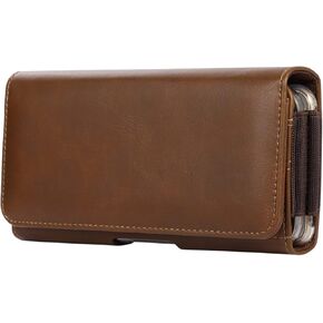 Dual Phone Holster Pouch Holder Leather Double Decker Belt Clip Case for Samsung Galaxy S21 S20 FE S22+ S10 Plus Note 10 A53 A52 A51 A32 A31 Google Pixel 6 5a 4a 5G OnePlus 9 Nord CE 2 iPhone (Brown)