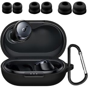 Compatible with Soundcore Space A40 Case Ear Tips Kit, Silicone Cover 3 Pairs Double Flange EarTips with Carabiner Accessories Set Compatible with Soundcore Space A40 Black
