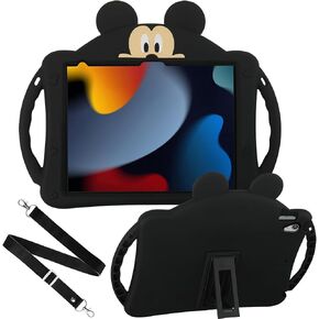for iPad 10th Generation Case for Kids, iPad 10.9 inch Case for kid Boys Girls with Cute Wallet and Shoulder Strap, Cartoon Silicone Tablet Cover for iPad 10th Gen 10.9'' 2022 (Black) in Saudi Arabia