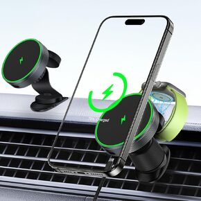 [MFi Certified] for MagSafe Car Mount Charger, 2-in-1 Car Phone Holder Charger Compatible with iPhone & iWatch, 15W for MagSafe Car Charger Fast Charging, Magnetic Wireless Car Charger Mount