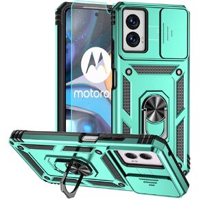 حافظة Moto G 5G 2024، حافظة Moto G Play 5G 2024، حافظة هاتف من البلاستيك الصلب من مطاط السيليكون الناعم مع غطاء عدسة كاميرا منزلقة + حلقة مسند قابلة للدوران 360 درجة + واقي شاشة HD أزرق in Kuwait