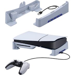 Mcbazel Horizontal Stand for PS5 Slim Console Only, PS5 Slim Base Stand with 4 USB Ports for PlayStation 5 Slim DE/UHD Console - White