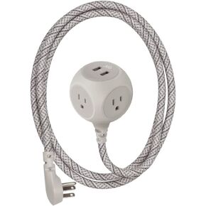 360 Electrical 360461-FG Habitat Braided Extension Cord, Summer Twilight, 6ft, Includes 2.4A Dual USB, 3 AC Outlet, Multi Plug Outlet, Discreet Power Strip Surge Protector and USB Charging Station