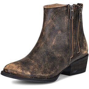 Black Vintage Distressed Zipper Bootie with Round Toe Size 6.5M Circle G by Corral