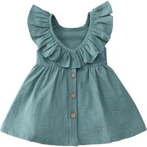 Toddler Girl Dress Summer Cotton Linen Ruffles Sleeveless Kids Casual Dresses Clothes