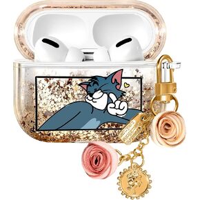 Besoar for Airpod Pro/Pro 2nd Generation Case Bling Glitter Liquid Quicksand لطيف الكرتون Kawaii مع سلسلة المفاتيح لحالات Apple AirPod أغطية لامعة للفتيات والنساء والأطفال لأغطية Air Pods Pro Ice