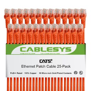 CAT5e Network Ethernet Patch Cord with Snagless Boot, RJ45, Stranded, 350 MHz, UTP, Pure Bare Copper Wire, 24 AWG, LAN Network Patch Cable, White, 1 FT, 25-Pack