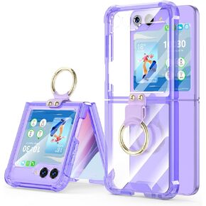 Designed for Samsung Galaxy Z Flip 6 Case Clear with Ring & 2pcs Tempered Glass Screen Protector,Shockproof Protective Phone Cover Case for Z Flip 6 Case 2024(Transparent)