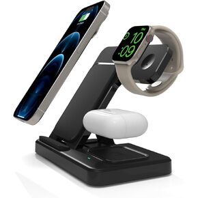 Wireless Charger iPhone Charging Station，3 in 1 Wireless Charger for Apple, 15W Charging Bracket for iPhone 15 14 13 12 11 X Pro Max & Apple Watch - for Watch 9 8 7 6 5 4 3 & AirPods Pro 3 2