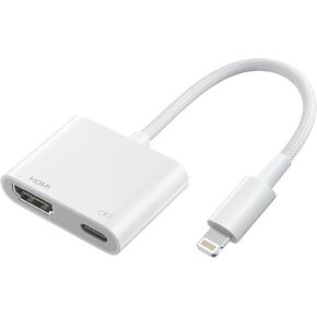 Lightning to HDMI Adapter No Power Needed [MFi Certified] Lightning Digital AV Adapter Video & Audio 1080P Sync Screen Cable with Charging Port Compatible with iPhone/iPad on HDTV/Monitor/Projector