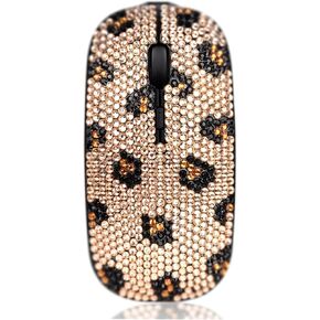 Bling Wireless Mouse, Luxury Crystal Rhinestone Wireless Mouse Sparkly Computer Mouse with USB Receiver for Girls, Bedazzled Leopard Mice for Notebook, PC, Laptop, MacBook - Pink