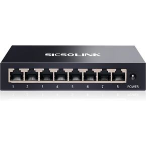 8 Ports Gigabit Unmanaged Ethernet Switch, Network Hub, Ethernet Splitter, Plug & Play, Fanless Metal Design, Traffic Optimization