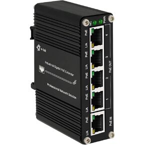 Mini Industrial Gigabit PoE Extender - 30W 10/100/1000Mbps One Input Four Output PoE Repeater, Din Rail & Wall Mount PoE Booster Compliant with IEEE 802.3at/af -40℃~+75℃