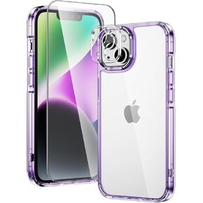 for iPhone 13 Case Clear with Screen Protector & Camera Protector, Military-Grade Protection, Yellowing Resistant, Compatible with iPhone 13 Clear Case with Cushion Buffer (Clear Black)