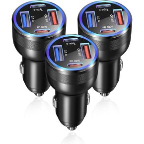 USB C Car Charger 65W, OKRAY 3-Pack 4-Port Fast Charging QC/PD/PPS Type C Car Phone Charger Cigarette Lighter USB Charger Compatible for iPhone 15 14 13 12 11 Pro, iPad, Galaxy S24 S23 A55 A54 Note20