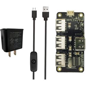 4-Port Stackable USB Hub HAT for Raspberry Pi Zero W V1.3 & Pi Zero W /2W with 2.4A Power Supply & 1.5m Micro USB Cable with On Off Switch