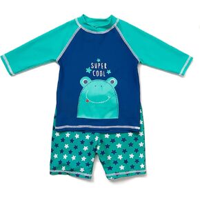 BONVERANO Toddler Boys Rashguards UPF 50+ Sun Protection Two Pieces Swimsuit with Sun Cap