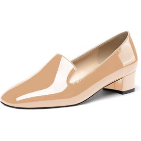 WAYDERNS Women's Patent Square Toe Slip On Mules Chunky Low Heel Pumps Shoes 1.5 Inch
